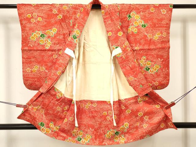 平和屋着物[]七五三 女の子 ３歳 祝着 三つ身 絞り 流水花文 逸品 DABA3873ma