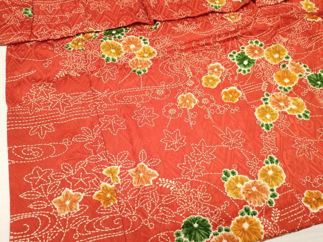 平和屋着物[]七五三　女の子　３歳　祝着　三つ身　絞り　流水花文　逸品　DABA3873ma