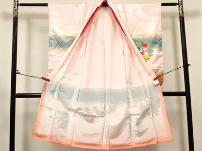 平和屋着物[]七五三　女の子　７歳　祝着　四つ身　刺繍　草花文　暈し染め　金彩　洗える着物　DABA3875ma