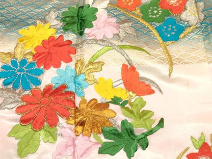 平和屋着物[]七五三 女の子 ７歳 祝着 四つ身 刺繍 草花文 暈し染め 金彩 洗える着物 DABA3875ma