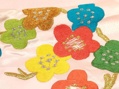 平和屋着物[]七五三　女の子　７歳　祝着　四つ身　刺繍　草花文　暈し染め　金彩　洗える着物　DABA3875ma