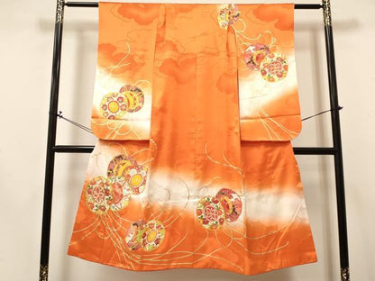 平和屋着物[]七五三　女の子　７歳　祝着　四つ身　駒刺繍　鼓花文　暈し染め　金彩　逸品　DABA3876ma