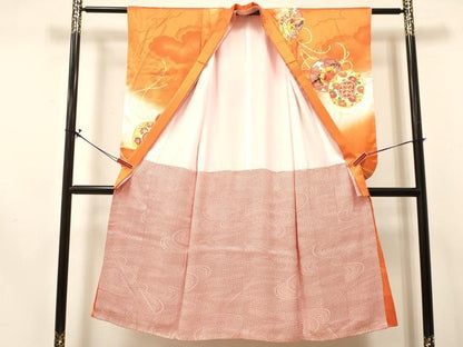 平和屋着物[]七五三　女の子　７歳　祝着　四つ身　駒刺繍　鼓花文　暈し染め　金彩　逸品　DABA3876ma
