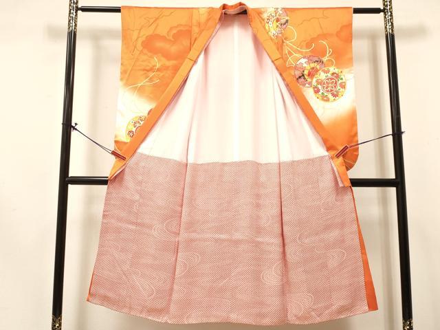 平和屋着物[]七五三　女の子　７歳　祝着　四つ身　駒刺繍　鼓花文　暈し染め　金彩　逸品　DABA3876ma