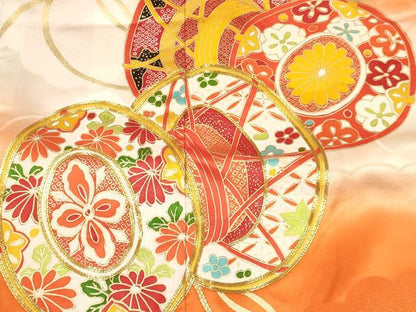 平和屋着物[]七五三 女の子 ７歳 祝着 四つ身 駒刺繍 鼓花文 暈し染め 金彩 逸品 DABA3876ma