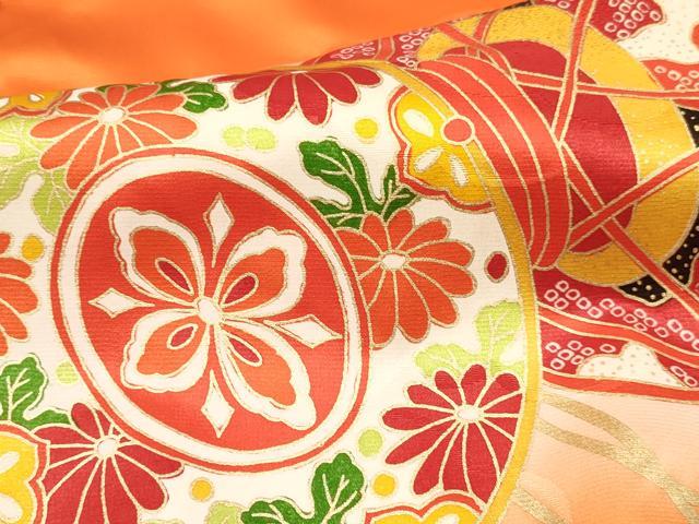 平和屋着物[]七五三　女の子　７歳　祝着　四つ身　駒刺繍　鼓花文　暈し染め　金彩　逸品　DABA3876ma