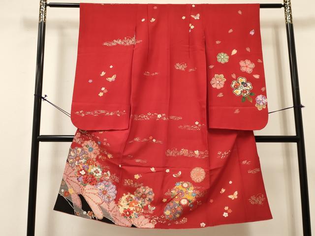 平和屋着物[]七五三　女の子　７歳　祝着　四つ身　花蝶丸文　金彩　逸品　DABA3877ma