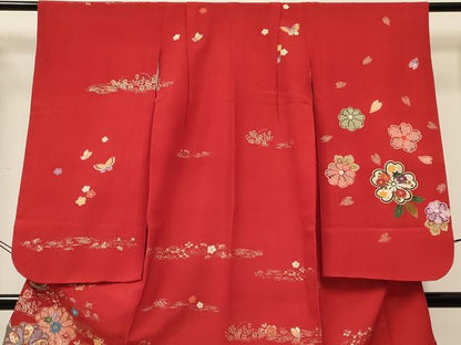 平和屋着物[]七五三　女の子　７歳　祝着　四つ身　花蝶丸文　金彩　逸品　DABA3877ma