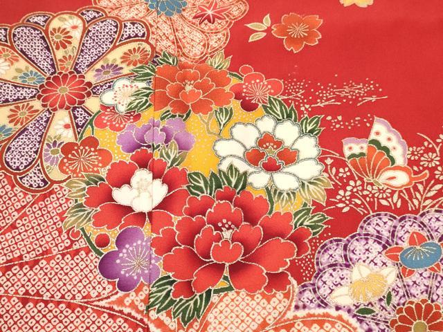 平和屋着物[]七五三　女の子　７歳　祝着　四つ身　花蝶丸文　金彩　逸品　DABA3877ma