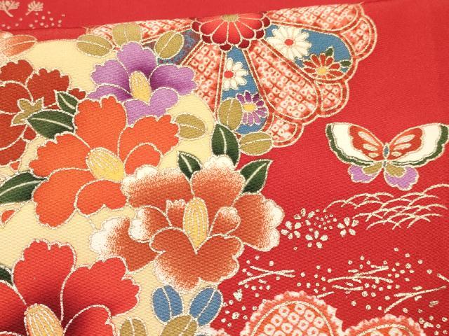 平和屋着物[]七五三　女の子　７歳　祝着　四つ身　花蝶丸文　金彩　逸品　DABA3877ma