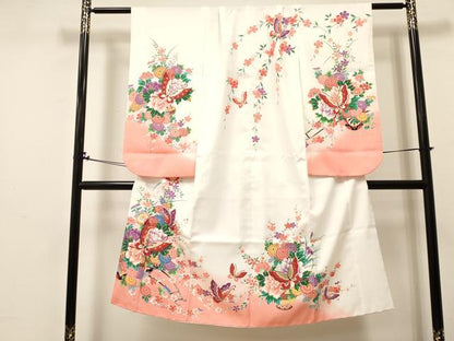 平和屋着物[]七五三　女の子　７歳　祝着　四つ身　舞蝶花車文　暈し染め　金彩　DABA3880ma