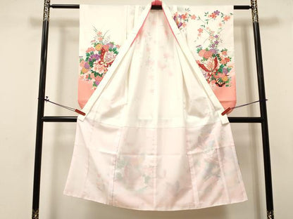 平和屋着物[]七五三　女の子　７歳　祝着　四つ身　舞蝶花車文　暈し染め　金彩　DABA3880ma