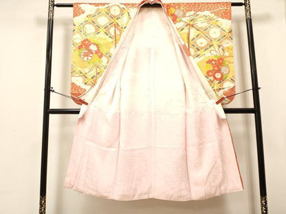 平和屋着物[]七五三　女の子　７歳　祝着　四つ身　駒刺繍　花丸文　金彩　逸品　DABA3881ma