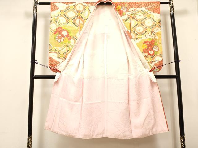 平和屋着物[]七五三　女の子　７歳　祝着　四つ身　駒刺繍　花丸文　金彩　逸品　DABA3881ma