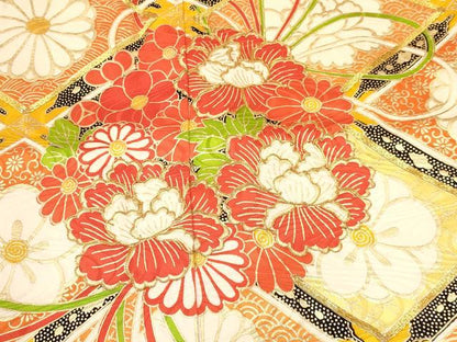 平和屋着物[]七五三　女の子　７歳　祝着　四つ身　駒刺繍　花丸文　金彩　逸品　DABA3881ma