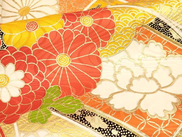 平和屋着物[]七五三　女の子　７歳　祝着　四つ身　駒刺繍　花丸文　金彩　逸品　DABA3881ma