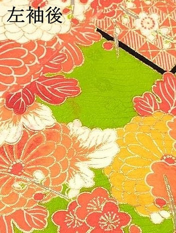 平和屋着物[]七五三　女の子　７歳　祝着　四つ身　御所車花文　金彩　逸品　DABA3883ma