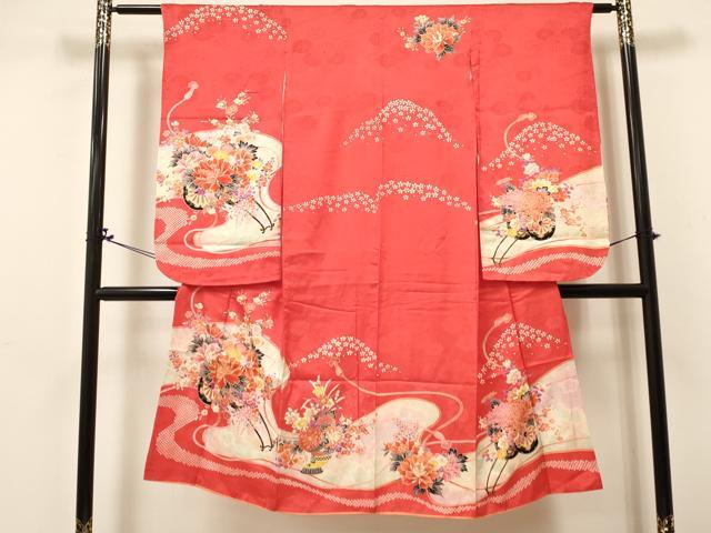 平和屋着物[]七五三　女の子　７歳　祝着　四つ身　駒刺繍　道長花車文　金彩　逸品　DABA3887ma