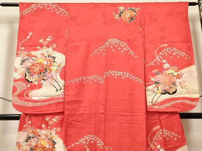 平和屋着物[]七五三　女の子　７歳　祝着　四つ身　駒刺繍　道長花車文　金彩　逸品　DABA3887ma