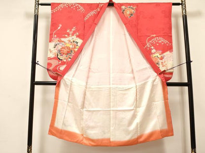 平和屋着物[]七五三　女の子　７歳　祝着　四つ身　駒刺繍　道長花車文　金彩　逸品　DABA3887ma
