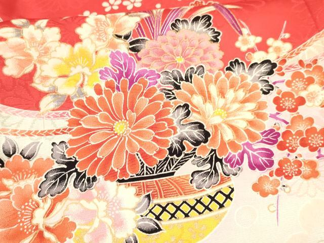 平和屋着物[]七五三　女の子　７歳　祝着　四つ身　駒刺繍　道長花車文　金彩　逸品　DABA3887ma