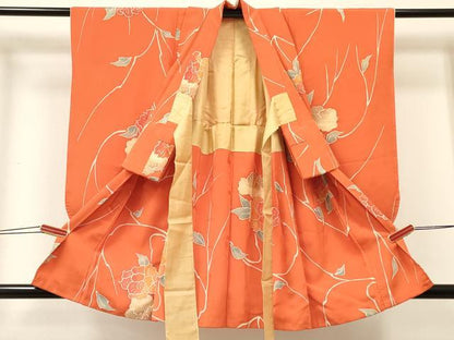 平和屋着物[]七五三　女の子　３歳　祝着　三つ身　手描き　枝花文　逸品　DABA3889ma