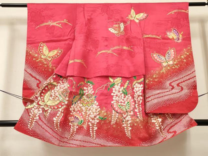 平和屋着物[]七五三　女の子　３歳　祝着　三つ身　鞠花蝶文　金彩　逸品　DABA3890ma