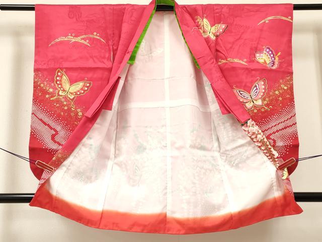 平和屋着物[]七五三　女の子　３歳　祝着　三つ身　鞠花蝶文　金彩　逸品　DABA3890ma