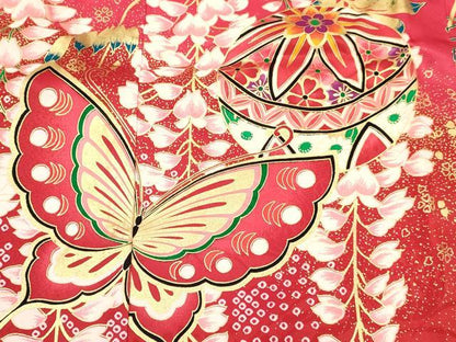 平和屋着物[]七五三　女の子　３歳　祝着　三つ身　鞠花蝶文　金彩　逸品　DABA3890ma