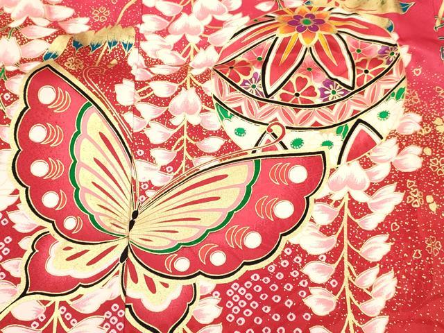 平和屋着物[]七五三　女の子　３歳　祝着　三つ身　鞠花蝶文　金彩　逸品　DABA3890ma
