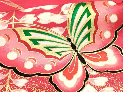 平和屋着物[]七五三　女の子　３歳　祝着　三つ身　鞠花蝶文　金彩　逸品　DABA3890ma