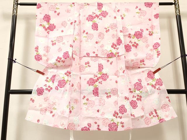 平和屋着物＊夏物 綿紅梅 浴衣 女の子 子供 苺 舞花文 綿 逸品 DABA3893ma