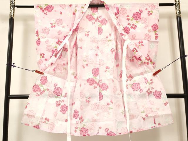 平和屋着物＊夏物 綿紅梅 浴衣 女の子 子供 苺 舞花文 綿 逸品 DABA3893ma