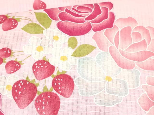 平和屋着物＊夏物 綿紅梅 浴衣 女の子 子供 苺 舞花文 綿 逸品 DABA3893ma