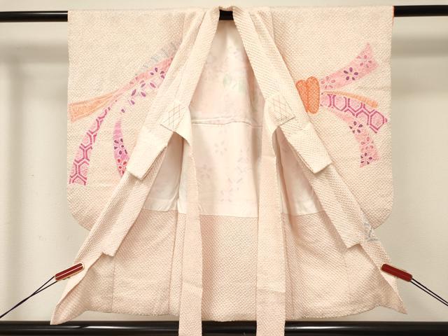 平和屋着物[]七五三　女の子　３歳　祝着　三つ身　総絞り　束ね熨斗御所車花文　逸品　DABA3896ma