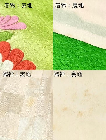 平和屋着物[]七五三　女の子　３歳　祝着　三つ身　長襦袢(袷)セット　駒刺繍 総刺繍　松取り地紙花文　暈し染め 金銀糸　逸品　DABA3897ma