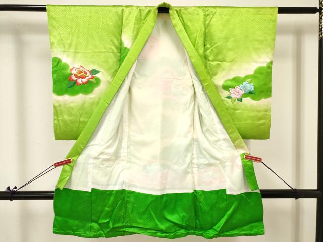 平和屋着物[]七五三　女の子　３歳　祝着　三つ身　長襦袢(袷)セット　駒刺繍 総刺繍　松取り地紙花文　暈し染め 金銀糸　逸品　DABA3897ma