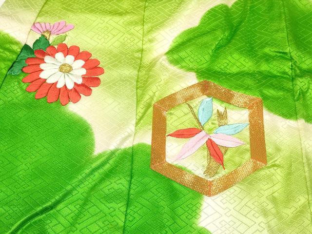 平和屋着物[]七五三　女の子　３歳　祝着　三つ身　長襦袢(袷)セット　駒刺繍 総刺繍　松取り地紙花文　暈し染め 金銀糸　逸品　DABA3897ma