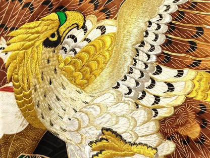 平和屋着物[]七五三 男の子 子供 祝着 襦袢付き 鷹 鷲 絵巻笹松文 金彩 逸品 DABA3900ma