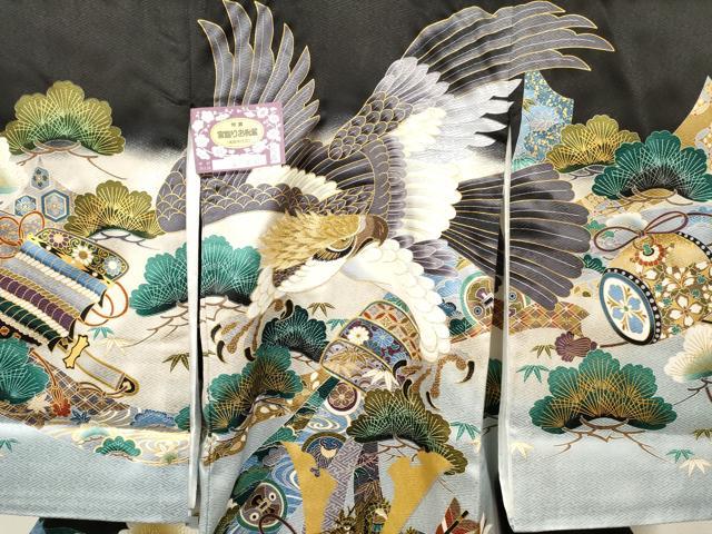 平和屋着物[]お宮参り　男の子　祝着　産着　初着　のしめ　刺繍　鷹 鷲 龍 兜 束ね熨斗笹松文　暈し染め　金彩　逸品　未使用　DABA3901ma