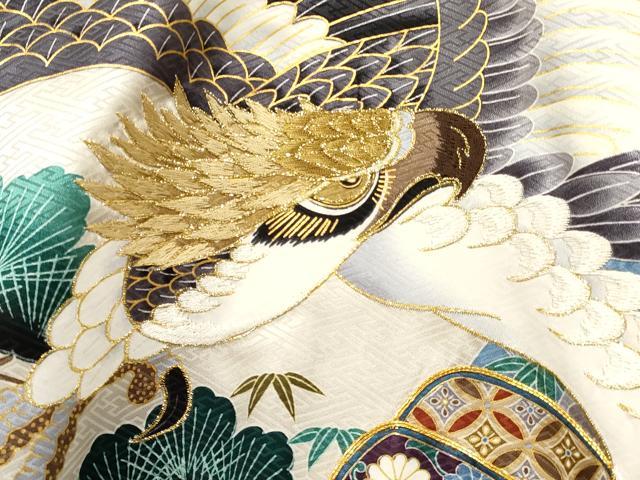 平和屋着物[]お宮参り　男の子　祝着　産着　初着　のしめ　刺繍　鷹 鷲 龍 兜 束ね熨斗笹松文　暈し染め　金彩　逸品　未使用　DABA3901ma