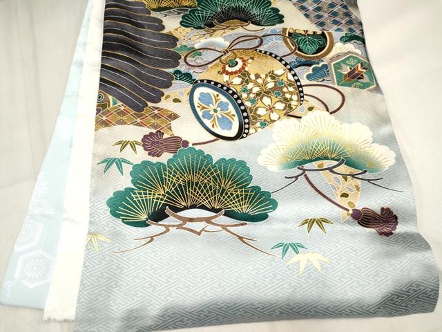 平和屋着物[]お宮参り　男の子　祝着　産着　初着　のしめ　刺繍　鷹 鷲 龍 兜 束ね熨斗笹松文　暈し染め　金彩　逸品　未使用　DABA3901ma