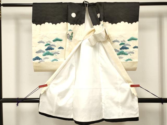 平和屋着物[]お宮参り　男の子　祝着　産着　初着　のしめ　兜　風景松文　暈し染め　金彩　逸品　未使用　DABA3903ma