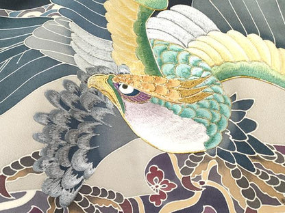 平和屋着物[]お宮参り　男の子　祝着　産着　初着　のしめ　駒刺繍　鷹　鷲　渡し舟松文　暈し染め　金糸　逸品　DABA3905ma