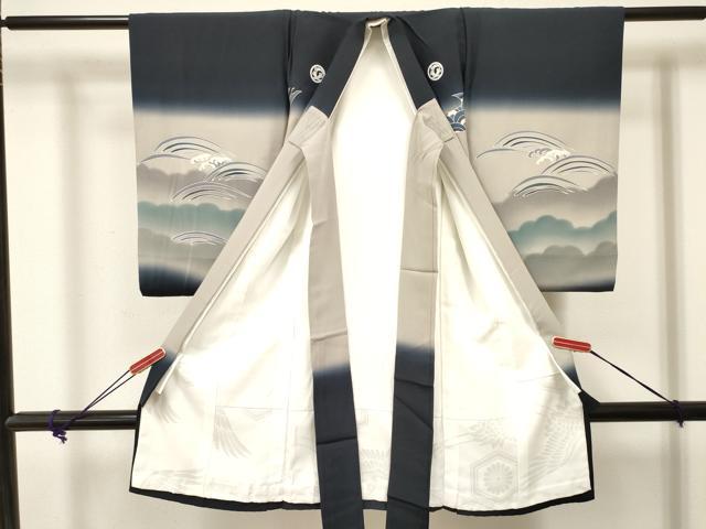 平和屋着物[]お宮参り　男の子　祝着　産着　初着　のしめ　駒刺繍　鷹　鷲　渡し舟松文　暈し染め　金糸　逸品　DABA3905ma