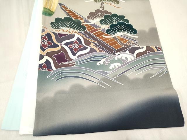 平和屋着物[]お宮参り　男の子　祝着　産着　初着　のしめ　駒刺繍　鷹　鷲　渡し舟松文　暈し染め　金糸　逸品　DABA3905ma
