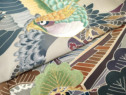 平和屋着物[]お宮参り　男の子　祝着　産着　初着　のしめ　駒刺繍　鷹　鷲　渡し舟松文　暈し染め　金糸　逸品　DABA3905ma