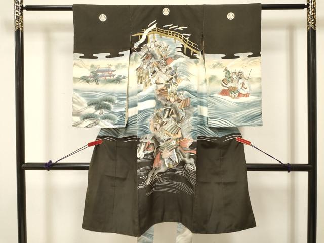 平和屋着物[]中国三大刺繍 相良刺繍 駒刺繍 お宮参り　男の子　祝着　産着　初着　のしめ　武士 風景松文 暈し染め 金彩　逸品　DABA3909ma