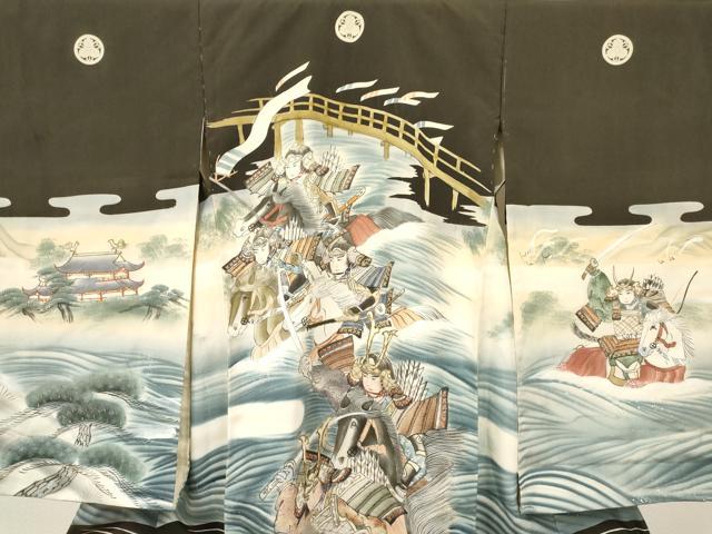 平和屋着物[]中国三大刺繍 相良刺繍 駒刺繍 お宮参り　男の子　祝着　産着　初着　のしめ　武士 風景松文 暈し染め 金彩　逸品　DABA3909ma