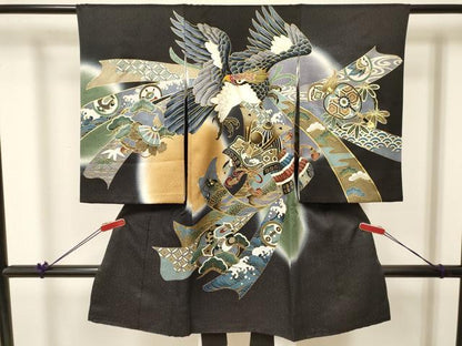 平和屋着物[]お宮参り　男の子　祝着　産着　初着　のしめ　刺繍　鷹　鷲　龍　兜　熨斗吉祥文　暈し染め　金彩　逸品　DABA3910ma